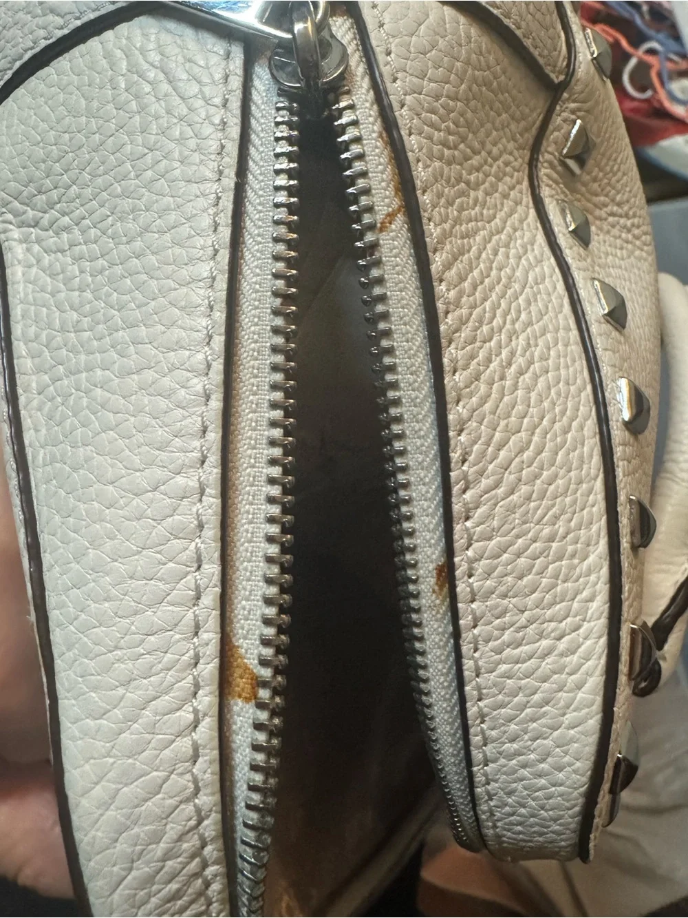 Michael Kors White Pebbled Leather Stud-Trim Satchel